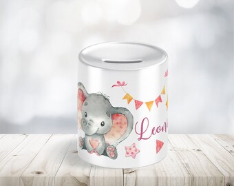 Kinderspardose Baby Elefant Girl in Pink personalisiert mit Namen als Geschenk oder Geschenkidee zum Geburtstag Taufe Geburt