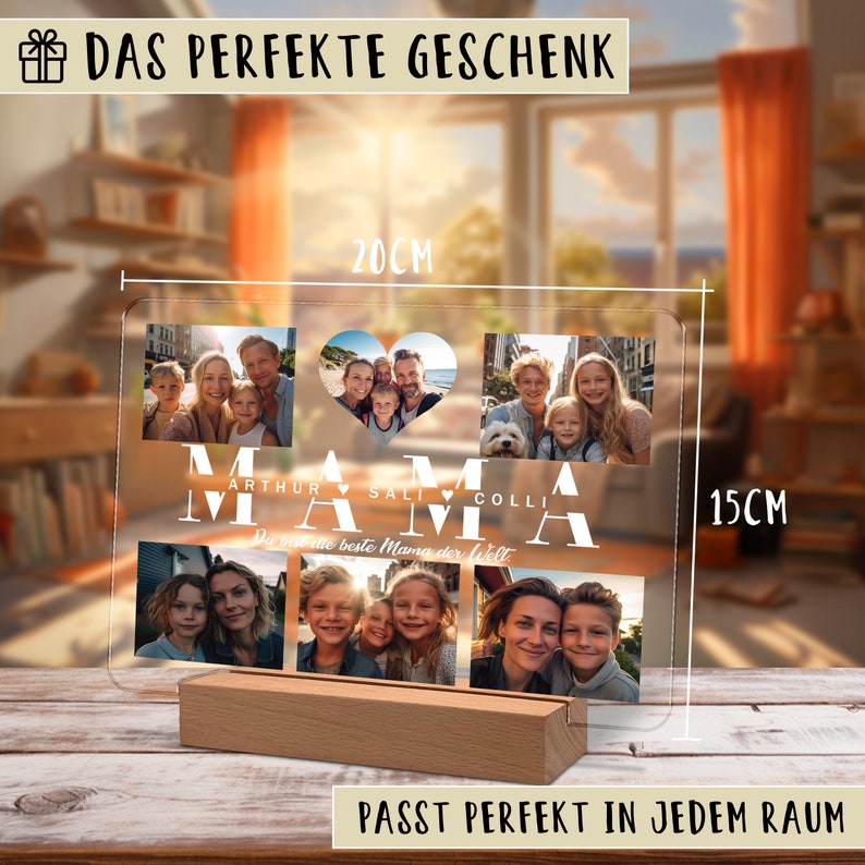 Geschenke für Mama personalisiertes Acry Bild mit Foto und Namen als Geschenk für Mama zum Geburtstag Weihnachtsgeschenke Nachtlicht Bild 3