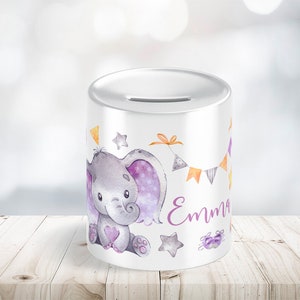 Kinderspardose Baby Elefant in Lila personalisiert mit Namen als Geschenk oder Geschenkidee zum Geburtstag Taufe Geburt