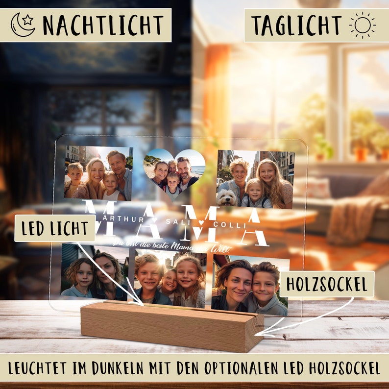 Geschenke für Mama personalisiertes Acry Bild mit Foto und Namen als Geschenk für Mama zum Geburtstag Weihnachtsgeschenke Nachtlicht Bild 4