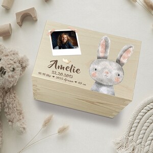 Personalisierte Erinnerungskiste Baby mit Foto Babygeschenke Erinnerungsbox Baby Geschenk zur Geburt Taufgeschenk Hase