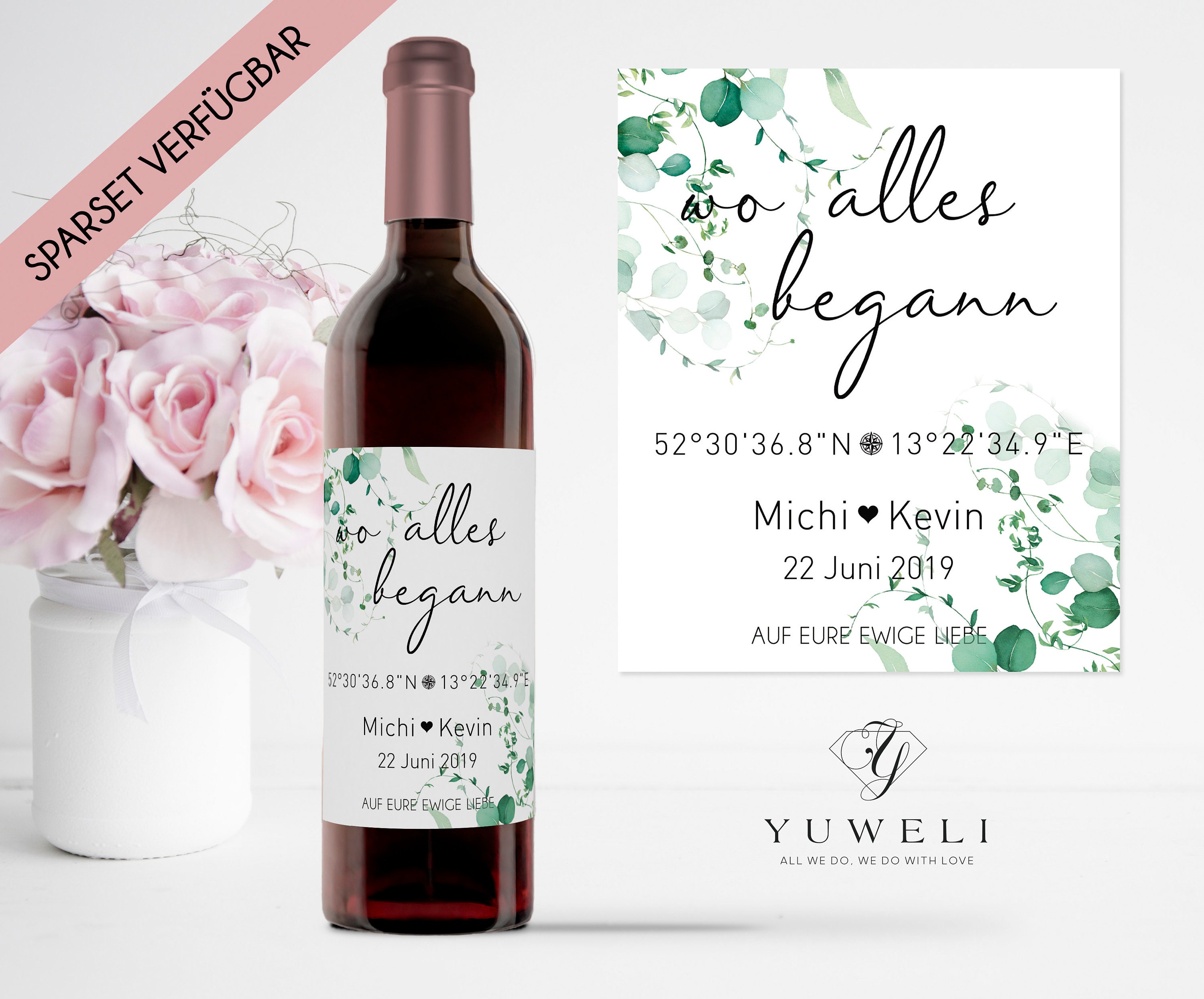 Personalisierte Weinflaschen Etiketten (20 Stück) – Ja-Hochzeitsshop