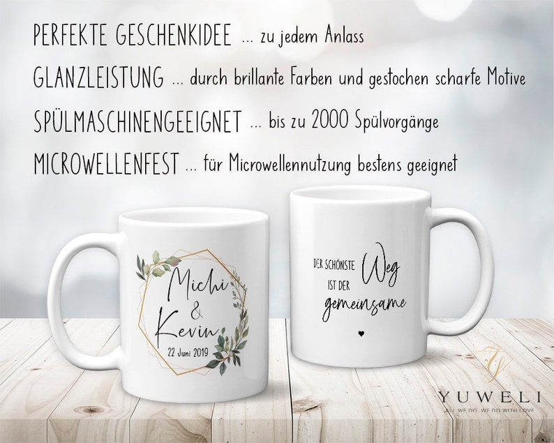 Hochzeitstasse personalisiert mit Wunschnamen und Datum Kaffeetasse oder Teetasse mit Spruch Namen Geschenk Geschenkidee zur Hochzeit image 4