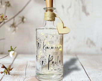 Geschenk zur Kommunion Flaschenlicht zur Kommunion personalisiert mit Namen und Datum für Mädchen oder Junge Geschenk