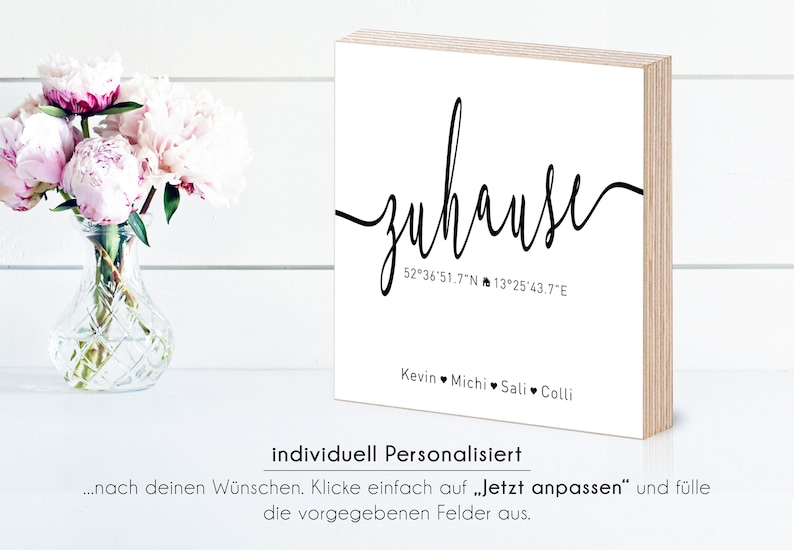 Holzbild Zuhause Geschenk personalisierte Koordinaten und Namen als Geschenk Einzug oder geschenk hausbau Bild 4