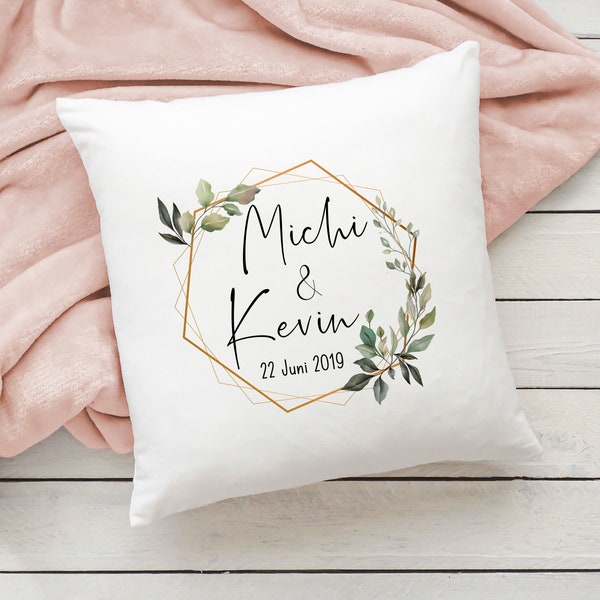 Deko-Kissen Hochzeit Paar Flauschiges Kissen 40x40 personalisiert mit Namen und Datum Geschenk Namenskissen Deko-Kissen Kuschelkissen