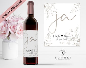 Flaschenetikett Ja personalisiert mit Namen und Datum Wein Etikett Hochzeit | Geschenk | Hochzeitsgeschenk | Hochzeitsdeko Weinetikett