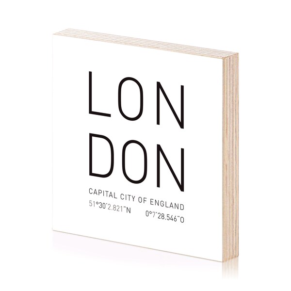 London Koordinaten Holzbild 15x15 zum hinstellen oder aufhängen als Geschenk oder Geschenkidee zum Einzug Einweihung Dekoration Büro