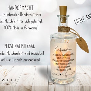 Flaschenlicht zur Konfirmation personalisiert mit Namen und Datum für Mädchen oder Junge Geschenk LED Deko Bild 3