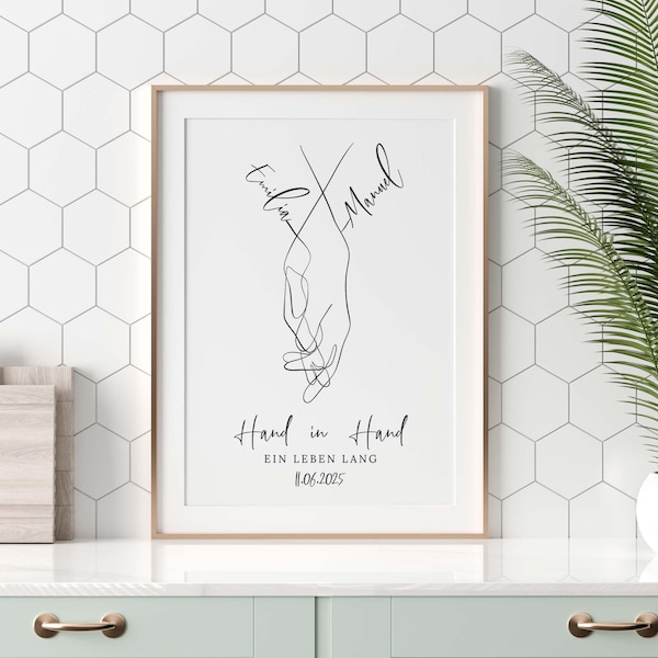 Hochzeitsgeschenk Geschenk zur Hochzeit Hochzeitsgeschenke Hochzeitstag Jahrestag Valentinstag Jubiläum Brautpaar Hand in Hand Poster