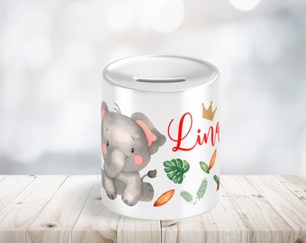 Safari Elefant Kinderspardose personalisiert mit Name als Geschenk oder Geschenkidee zum Geburtstag Taufe