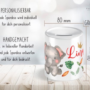 Safari Elefant Kinderspardose personalisiert mit Name als Geschenk oder Geschenkidee zum Geburtstag Taufe Bild 4