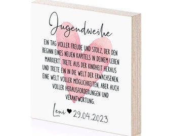 Geschenk Jugendweihe Holzbild Spruch personalisiert mit Namen und Datum für Mädchen und Jungen Geschenke Geschenkidee Geldgeschenk