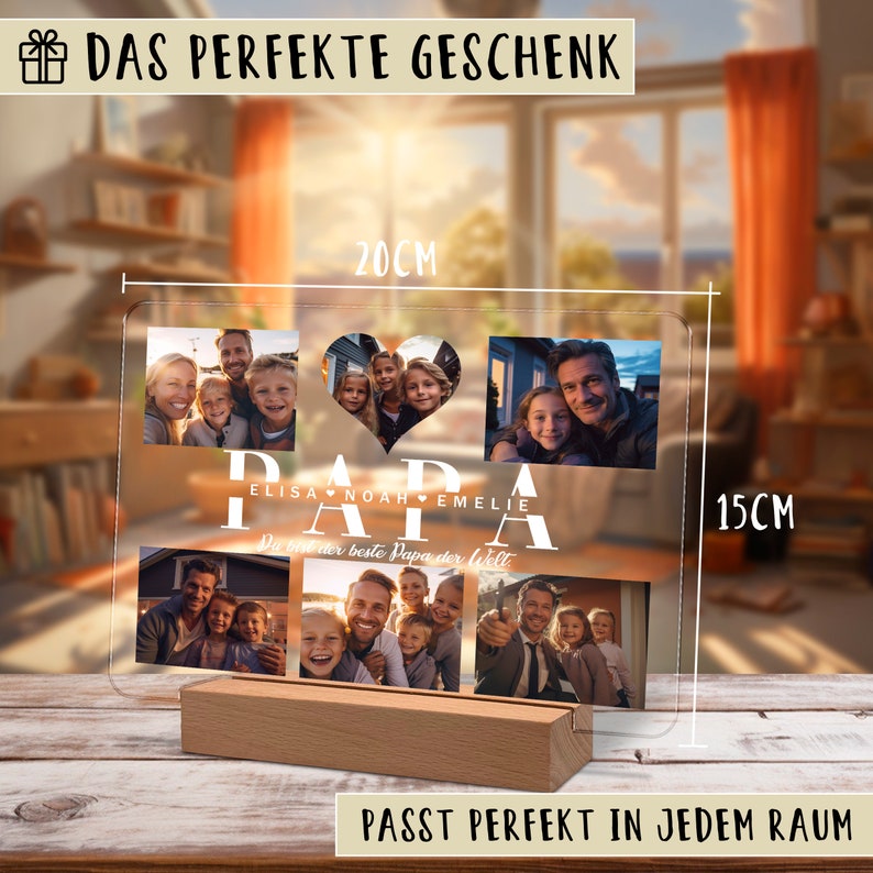 Geschenke für Papa personalisiertes Acry Bild mit Foto und Namen als Geschenk für Vater zum Vatertag Geburtstag Nachtlicht Bild 3