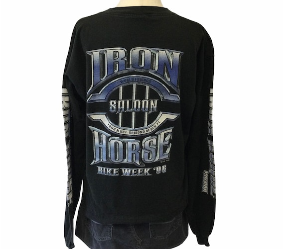 Vintage 90s IRON HORSE Saloon Womens Henley Tee M… - image 1