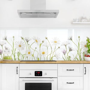 Flores autoadhesivas para pared trasera de cocina - light daisy mix I | Película adhesiva de plástico duro protector contra salpicaduras de cocina pared trasera magnética