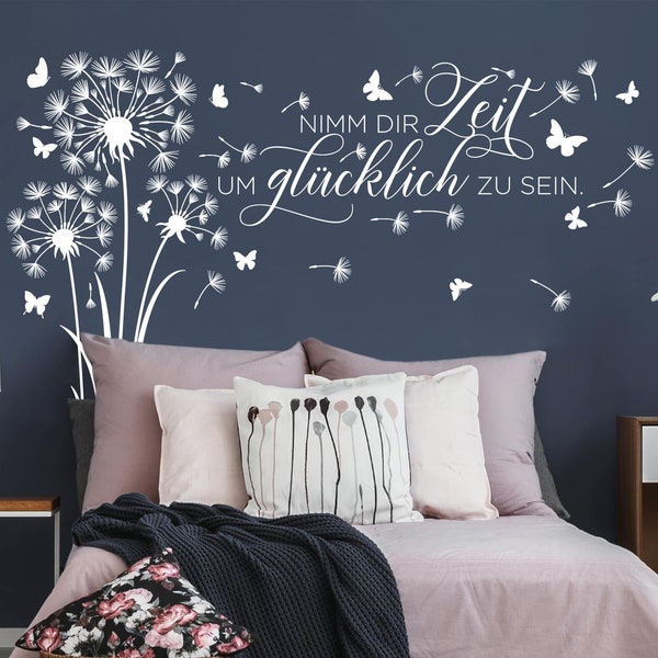 Wall Decal Flower Dandelion - Take time to be happy | Desired Color Wall Sticker Wall Sticker Wall Decoration Saying