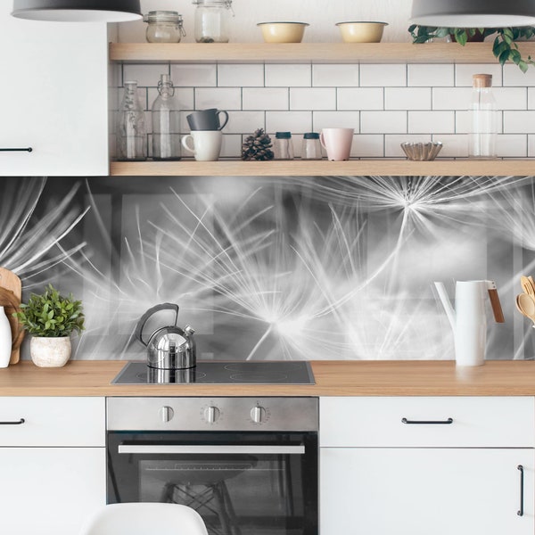 Splashback - Moving Dandelions Close Up On Black Background | kitchen design decoration pattern backsplash magnetic