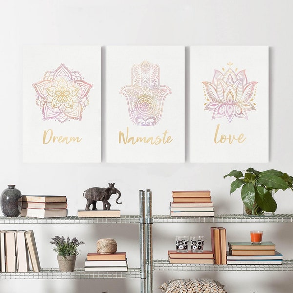 Stampa su tela - Mandala Namaste Lotus Set oro rosa | Stampa Tela Canvas Riproduzione Arte Opere Famose Pittura