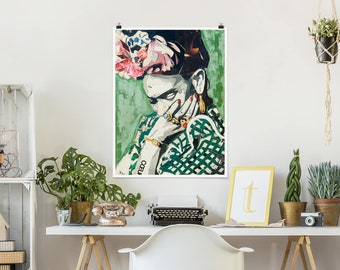 Poster reproduction - Frida Kahlo - Collage No.3 | mural décoration murale Arts auto-adhésif autocollant Scintillant Givré mat semi-mat