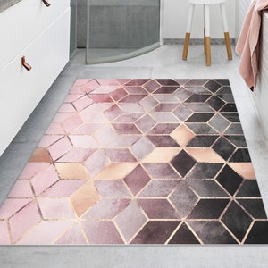 Vinyl Floor Mat - Elisabeth Fredriksson - Pink Gray Golden Geometry | Floor Mat Vinyl Carpet PVC Kitchen Floor Protection