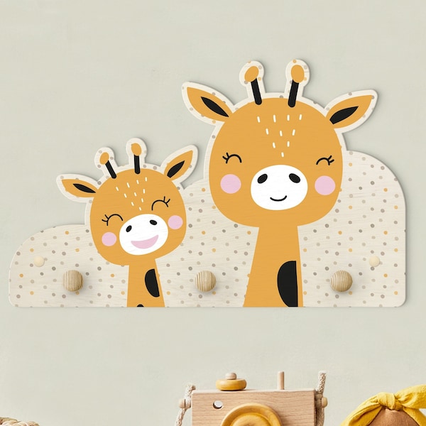Appendiabiti per bambini - Giraffa con il suo piccolo | appendiabiti da parete bimbi