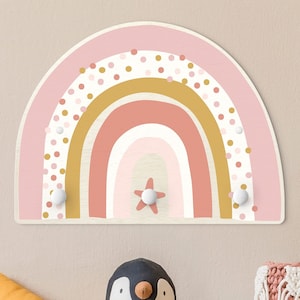 Children's coat rack - Rainbow Dots Star Pink | Wall Coat Rack Child Kids