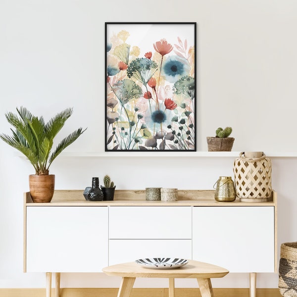 Bild mit Rahmen - Wildblumen im Sommer I | Wandbild Wanddeko Poster Bilderrahmen Kunst Küche Bilderwand