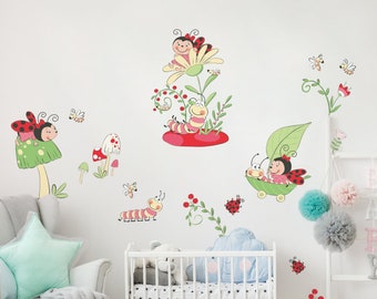 Wandtattoo Kinderzimmer - Marienkäfer und Freunde Set | Kinder Wandsticker Babyzimmer Wandaufkleber Wanddeko Süß