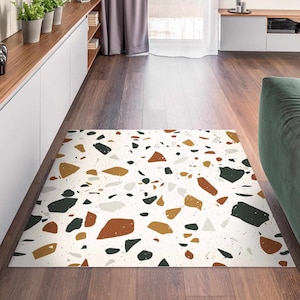 Vinyl Floor Mat - Detailed Terrazzo Pattern Leghorn | Floor Mat Vinyl Carpet PVC Kitchen Floor Protection