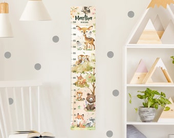 Children's height chart sticker with customised name - Forest Animals - different cute animal motifs | Measuring Boys Girls Neutral Baby