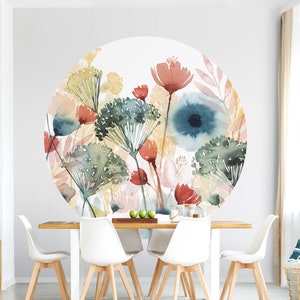 Round wallpaper self-adhesive Wild Flowers In Summer I Bedroom Living Room Floral Image image 1