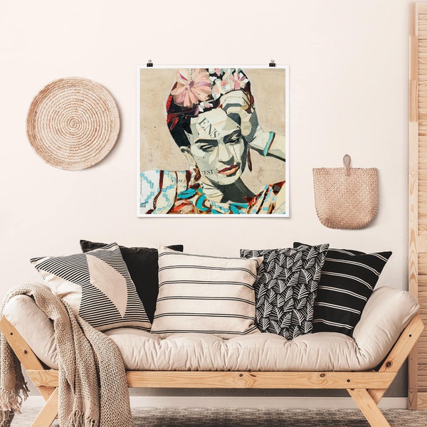 Poster Frida Kahlo - Collage No.1 | Wandbild Wanddeko Kunst Selbstklebend Glänzend Matt