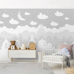 Tapete Kinderzimmer Wolken Mit Wal Schloss Mond Etsy Astronauten und weltraumforscher werden kinderzimmer tapeten mit den verschiedenen planeten, monden und sternen oder auch lustigen raketen zu schätzen wissen. eur