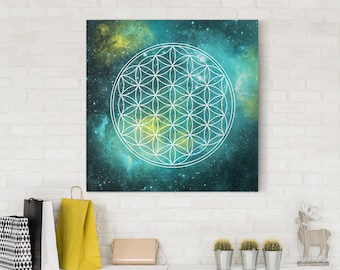 Cuadro en lienzo - Flower Of Life In The Light Of The Stars | Reproducción Pintura Obra Arte Pintor Decoración pared