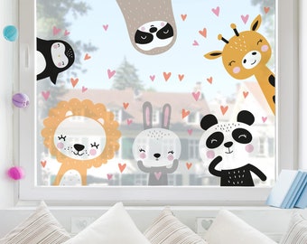 Fenstersticker Kinderzimmer - Safari Tier Set | Kinder Fensterfolie Babyzimmer Aufkleber Fensterdeko Zoo Dschungel Panda Löwe Baby