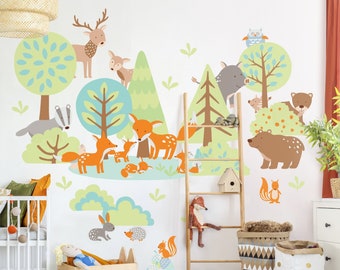 Wall Decal Chambre d’enfants - Forest Animals Set Renards Arbres | Sticker mural pour enfants Baby Room Wall Sticker Décoration murale Sweet