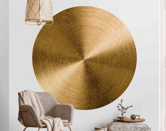 Round wallpaper self-adhesive - Golden Circle Brushed | Bedroom Living Room Landscape