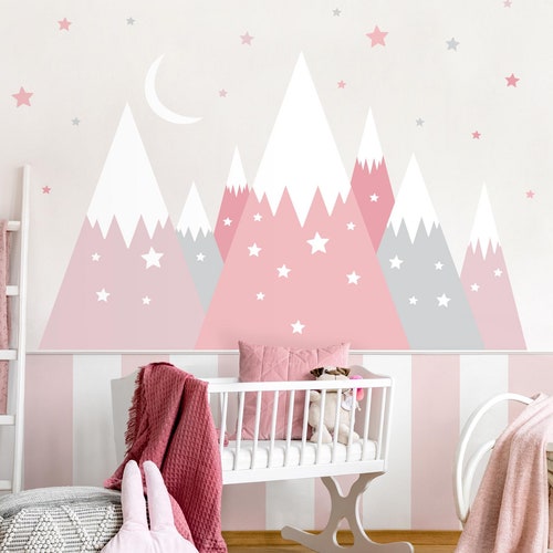 Wall Sticker Snow Covored Mountains Stars and Moon - Etsy