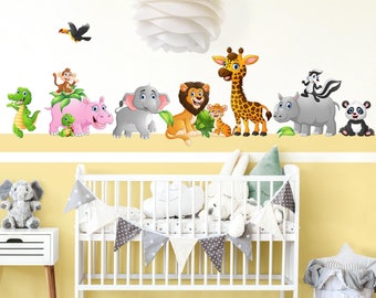 Wandtattoo Kinderzimmer - Tiere des Dschungels | Kinder Wandsticker Babyzimmer Wandaufkleber Wanddeko Süß