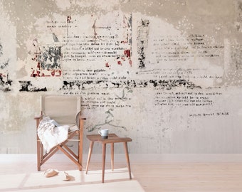 Concrete wallpaper - Old concrete wall with Bertolt Brecht verses | non-woven photo stone wall wallpaper