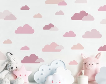 Tatouage mural multicolore Chambre enfant - 40 nuages set rose |  Enfants Stickers muraux Chambre bébé Chambre de bébé autocollants muraux nuages Filles Garçons