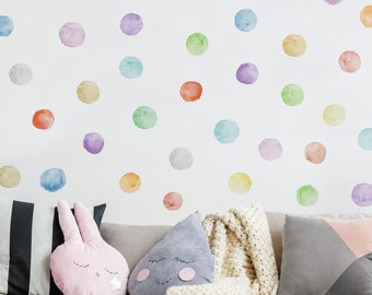 Wall Decal Polka Dots Chambre d’enfants - Dots Aquarelle Set Pastel Coloré | Filles Garçons Enfants Sticker Mural Chambre d’enfants Chambre bébé Décoration murale