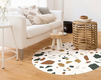 Vinyl Floor Mat round - Detailed Terrazzo Pattern Leghorn | Floor Mat Vinyl Carpet PVC Kitchen Floor Protection