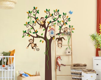 Chambre d’enfant tato murale - No.YK27 Singe | Enfants autocollants muraux chambre bébé Autocollant murale décoration douce jungle Safari