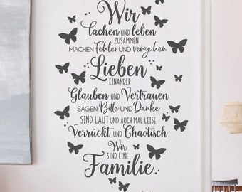 Énonciations de décalque de mur - nous sommes une vie de famille papillons de rire | Home Love Quote Motivational Wisdom Wall Sticker Wall Saying