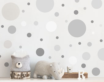 Autocollant mural - Dots Confetti Gris Blanc Set | Stickers muraux chambre enfant, stickers muraux chambre bébé, décoration murale enfant, cercles pastel