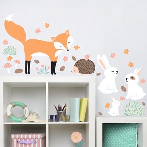 Wall sticker for kids -  Forest friends with rabbit hedgehog and fox | children wall stickers animals