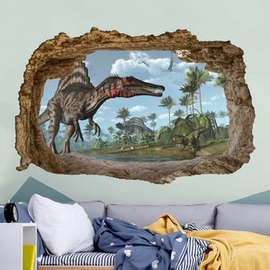 Sticker mural chambre enfant Dinosaur Landscape Chambre des filles stickers muraux décoration murale image 1
