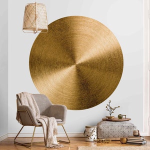 Round wallpaper self-adhesive - Golden Circle Brushed | Bedroom Living Room Landscape